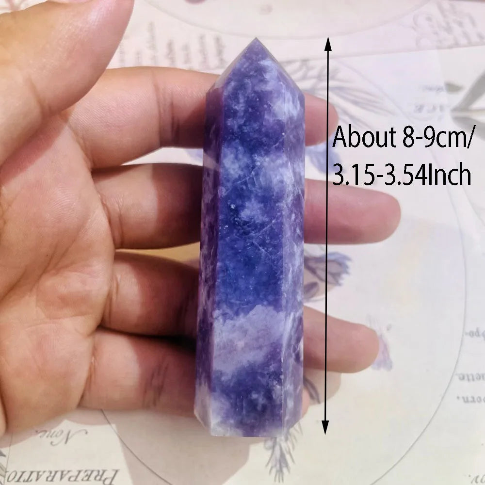 1Pc Natural High Quality Lepidolite Tower Crystal Stone Wand Spiritual Healing Stone for Meditation Desk Decoration Holiday Gift