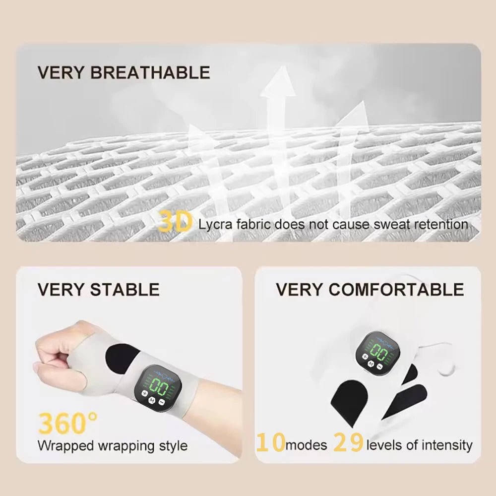 10 Modes 29 Levels Wrist Massager Electric Rechargeable Hand Vibration Massage Relieves Tenosynovitis and Carpal Tunnel Fatigue