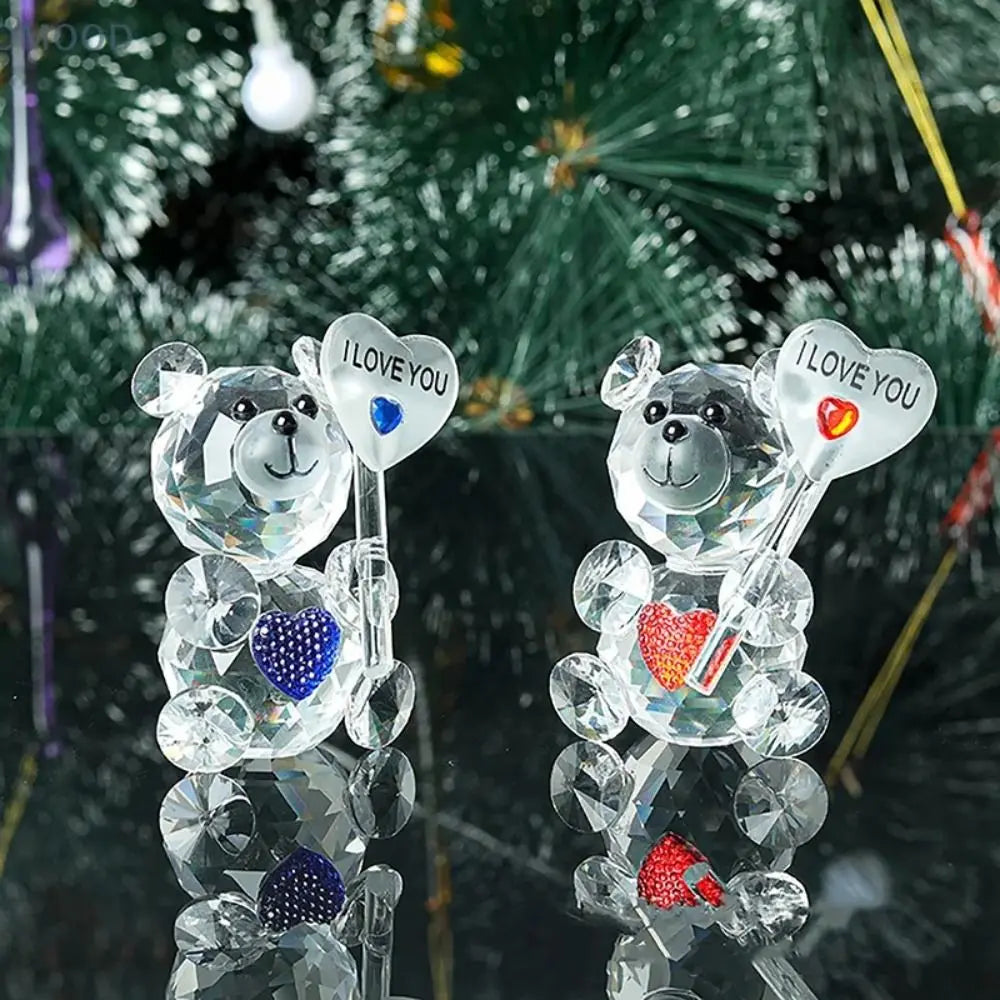 I Love You Sign Crystal Bear Figurine Creative Romantic Little Bear Statue Home Decor Cute Desktop Ornament Living Room