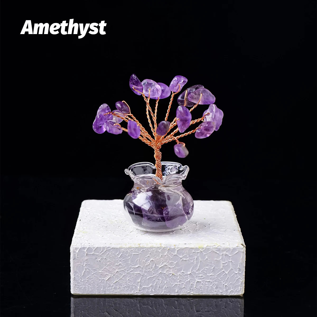 1PC Natural Crystal Macadam Small Tree Reiki Healing Feng Shui Crystal Tree Artificial Bonsai Tabletop Ornaments