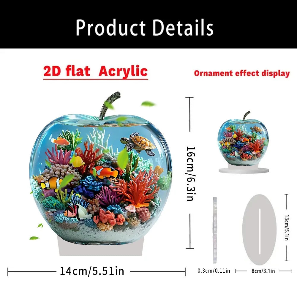 2D Crystal Apple Figurine Paperweight, Clear Apple Collectible Figurines Crafts, Home Office Handmade Statue Ornament Decoration
