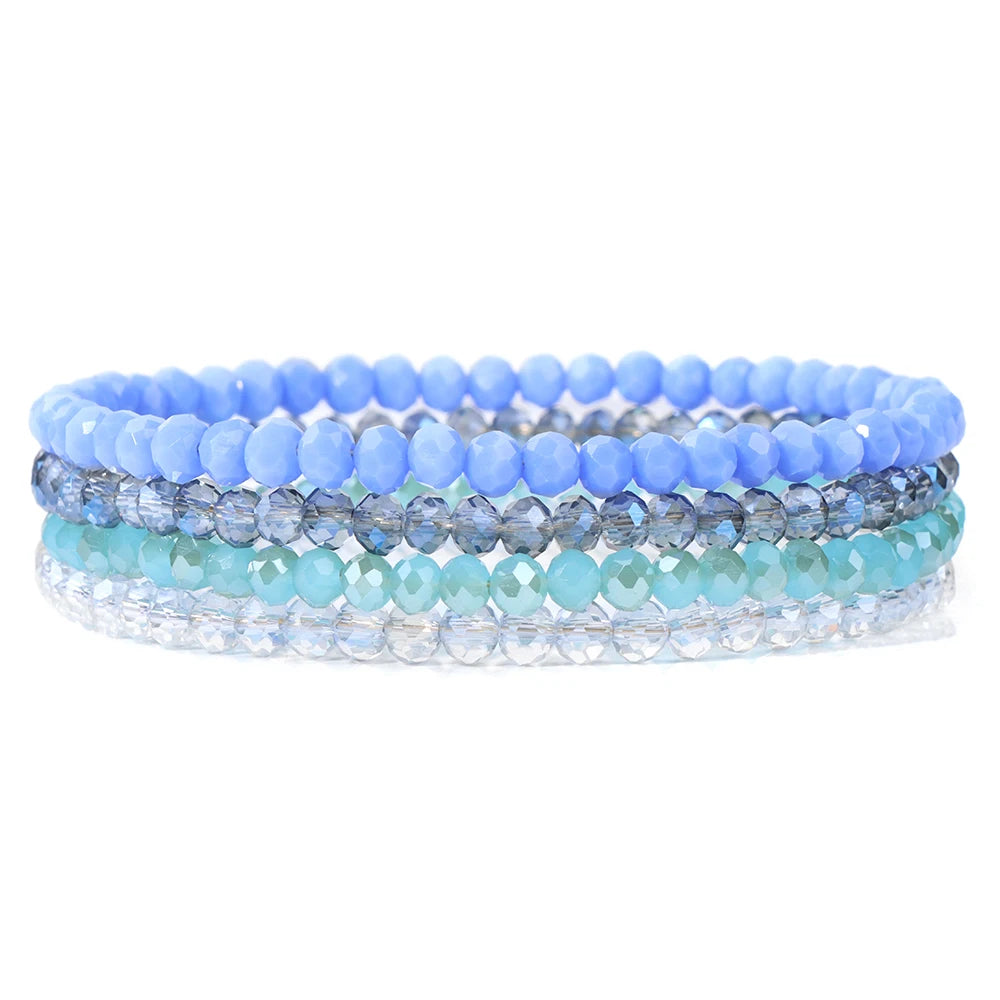 4Pcs/Set Shinning Crystal Beads Elastic Bracelet Bohemian Faceted Colorful Crystal Glass Beaded Bracelet Bangles Set for Women