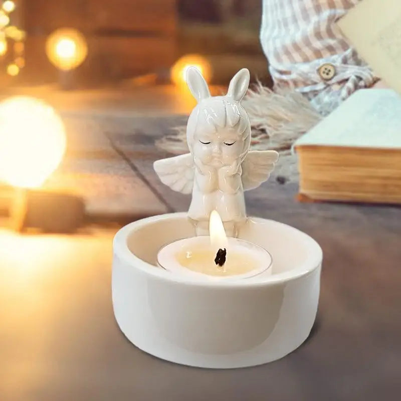 Cute Candle Stick Holder Ceramic Romantic Angel Modeling Tea Light Holders Tea Light Holders Creative Resin Sculpture Candle