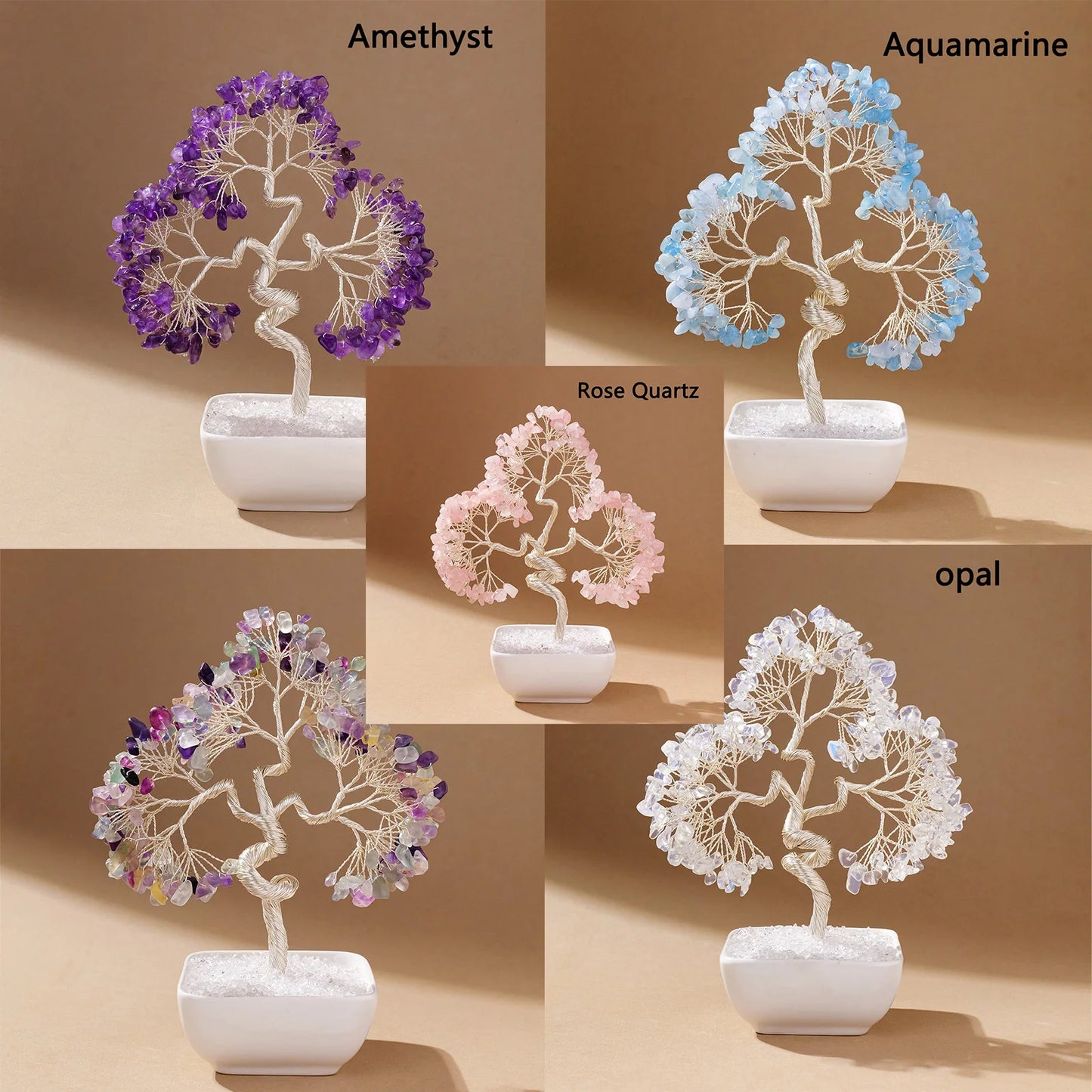 1PC Crystal Tree Natural Gemstone Bonsai with Copper Wire Vibrant Hand Crafted Home Decor Perfect Gift Christmas Halloween
