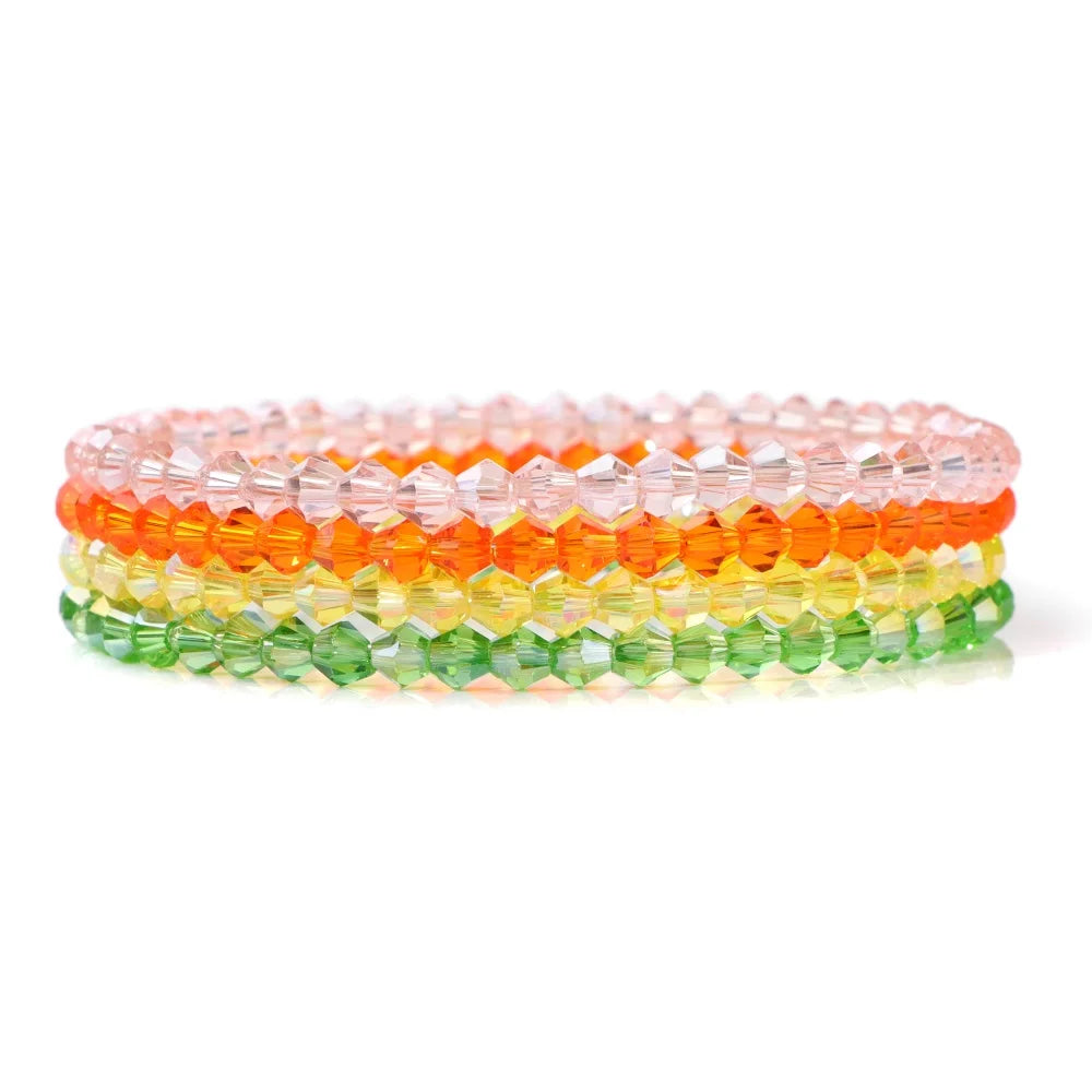 4Pcs/Set Shinning Crystal Beads Elastic Bracelet Bohemian Faceted Colorful Crystal Glass Beaded Bracelet Bangles Set for Women