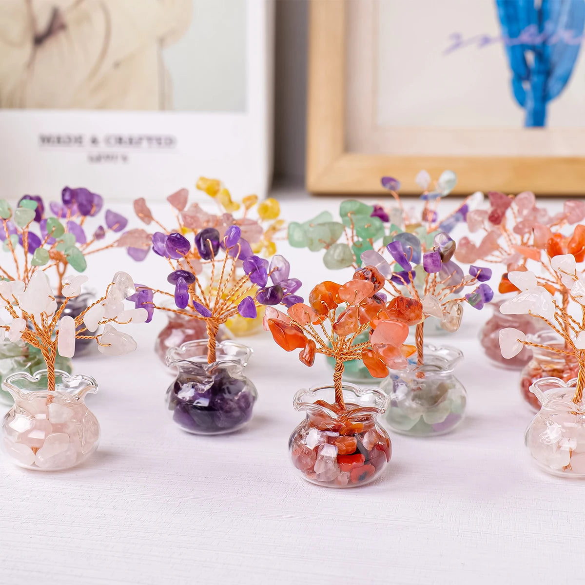 1PC Natural Crystal Macadam Small Tree Reiki Healing Feng Shui Crystal Tree Artificial Bonsai Tabletop Ornaments