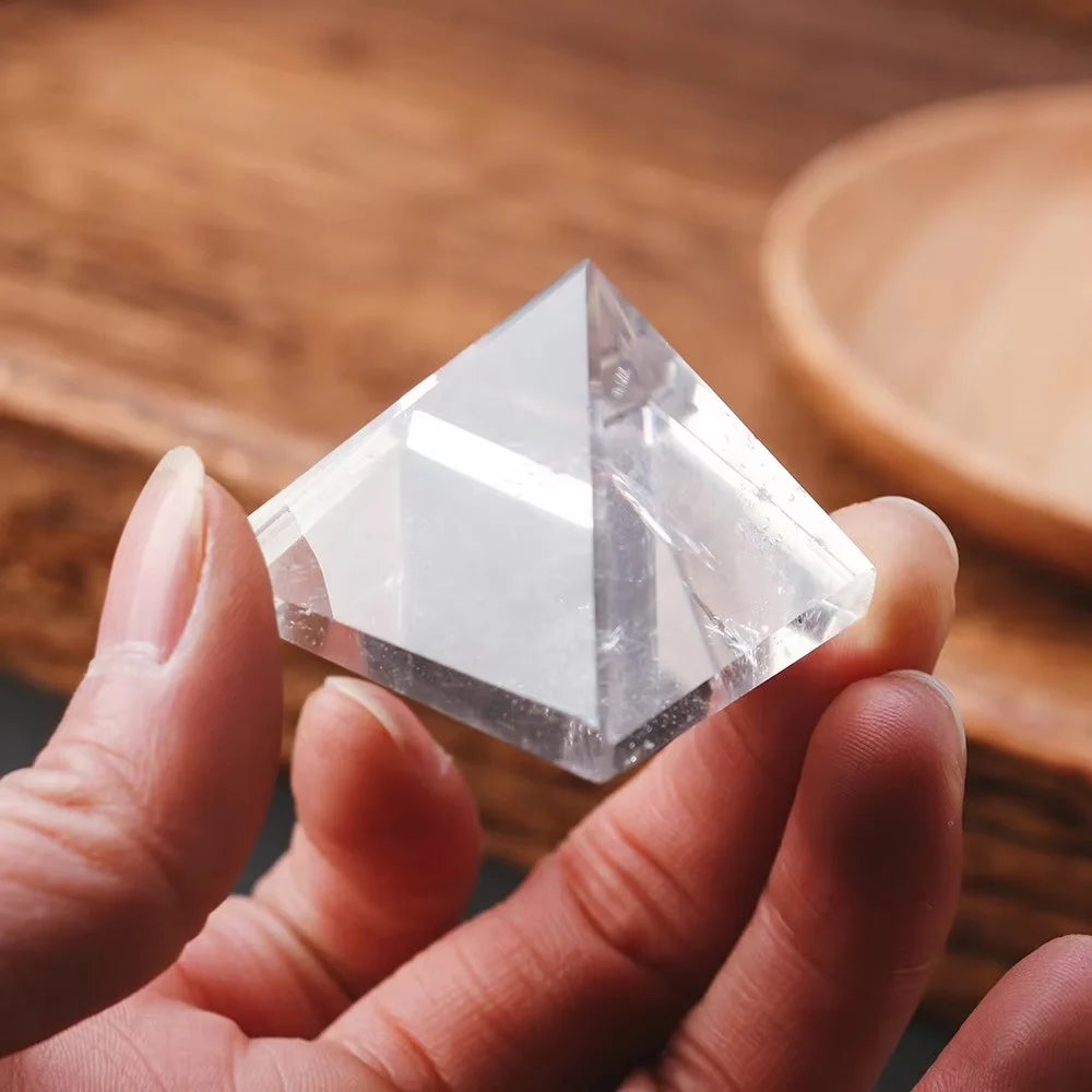 3-4CM Natural White Crystal & Obsidian Pyramid Reiki Healing Handmade Polished Gemstone Clear Quartz Pyramid Home Decor Gift