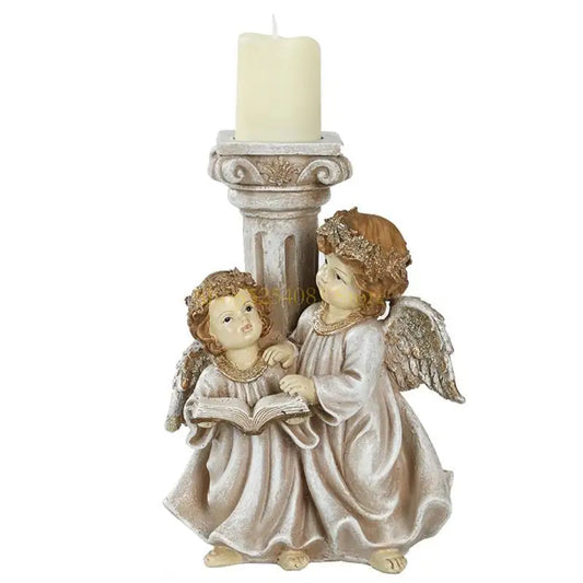AXYC Vintage Simulation Candle Holder Resin Angel Cylinder Tea Light Candlestick Desk for Craft Decoration