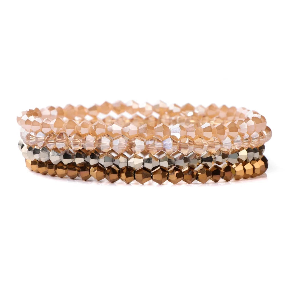 4Pcs/Set Shinning Crystal Beads Elastic Bracelet Bohemian Faceted Colorful Crystal Glass Beaded Bracelet Bangles Set for Women