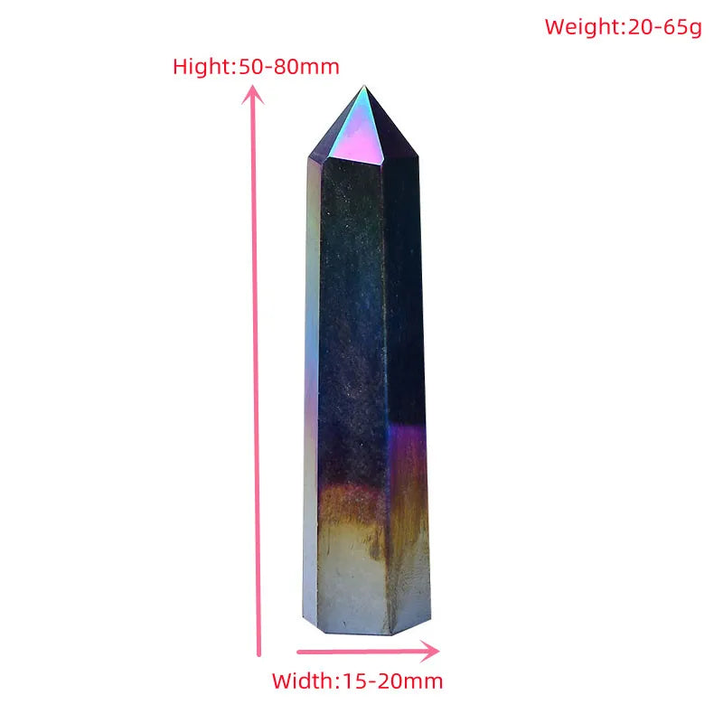 1PC Natural Aura Obsidian Crystal Point Electroplating Wand Healing Stone Energy White Quartz Home Decoration Reiki Tower Gifts