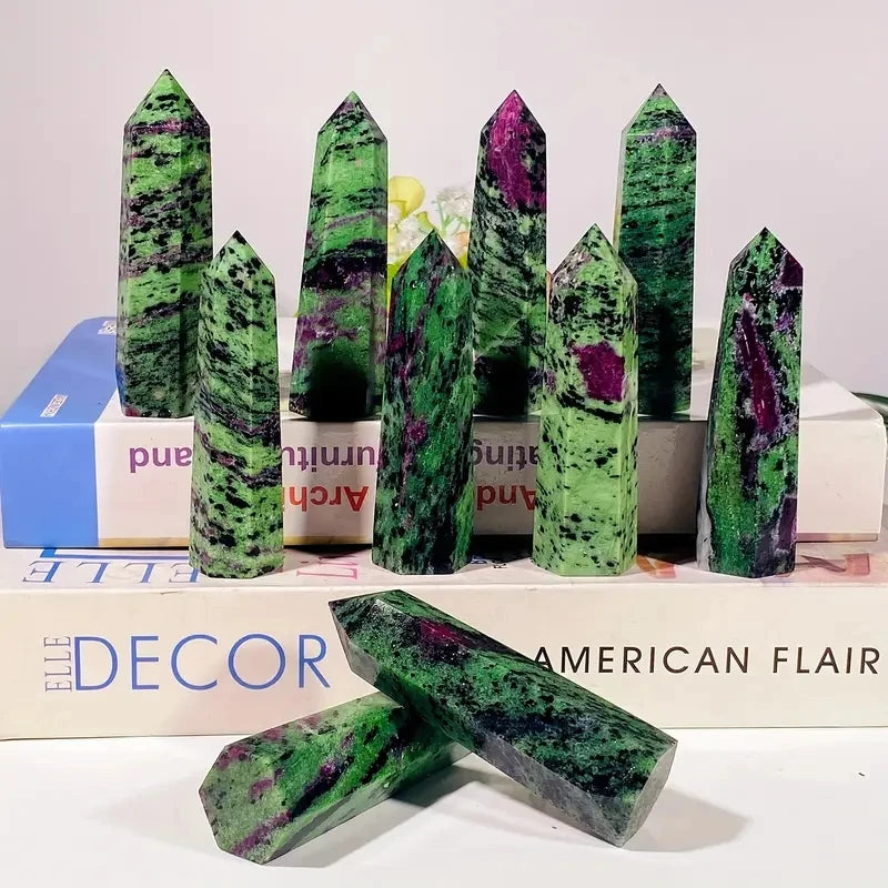 1Pc Natural Crystal Ruby Zoisite Tower 6 Faceted Single Point Tower for Meditation