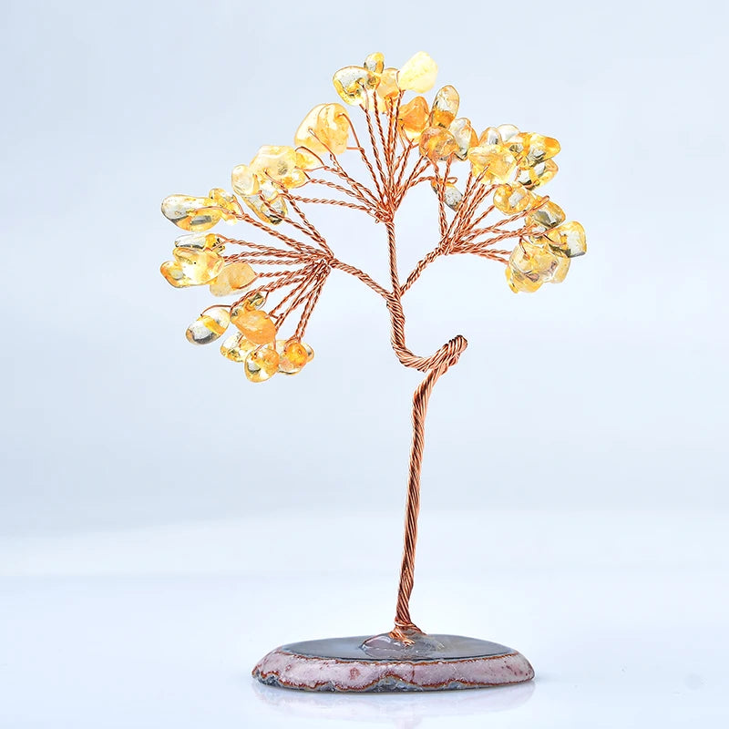 Natural Crystal Tree Amethyst Rose Quartz Olivine Lucky Tree Decor Agate Slices Gravle Stone Mineral Ornaments Home Decor Gifts