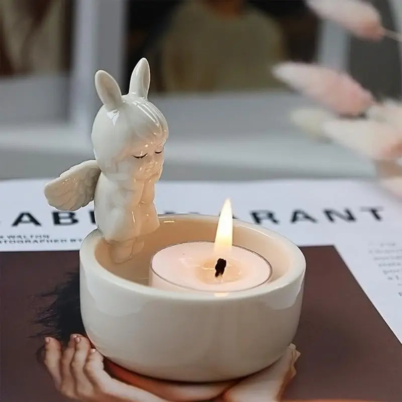 Cute Candle Stick Holder Ceramic Romantic Angel Modeling Tea Light Holders Tea Light Holders Creative Resin Sculpture Candle