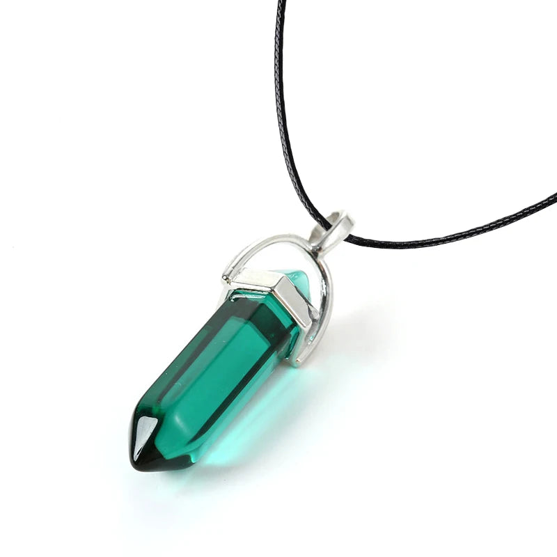 2025 Hexagonal Column Quartz Necklaces Turquoises Pink Crystal Pendent Necklace for Women Chain Natural Stone Choker Jewelry