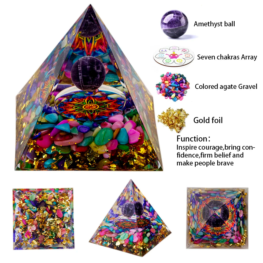 5Cm/2Inch Orgone Pyramid the Zodiac Pyramid Chakra Energy Healing Crystal Pyramid for Health Lucky Success Home Decor Gift