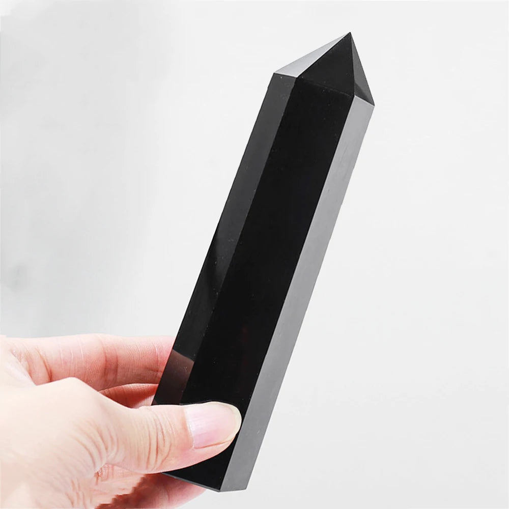 15Cm Natural Obsidian Single Pointed Hexagonal Prism Crystal Point Wand Tower Pillar Home Decoration Gift Stones Crafts Ornament