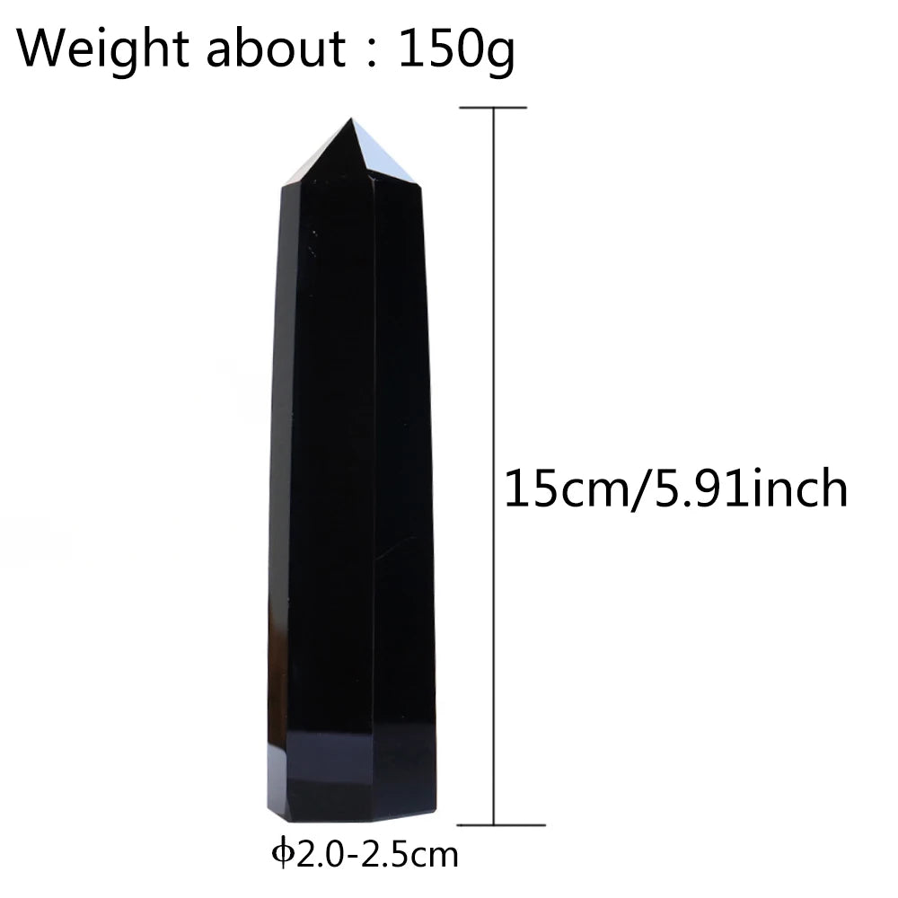 15Cm Natural Obsidian Single Pointed Hexagonal Prism Crystal Point Wand Tower Pillar Home Decoration Gift Stones Crafts Ornament