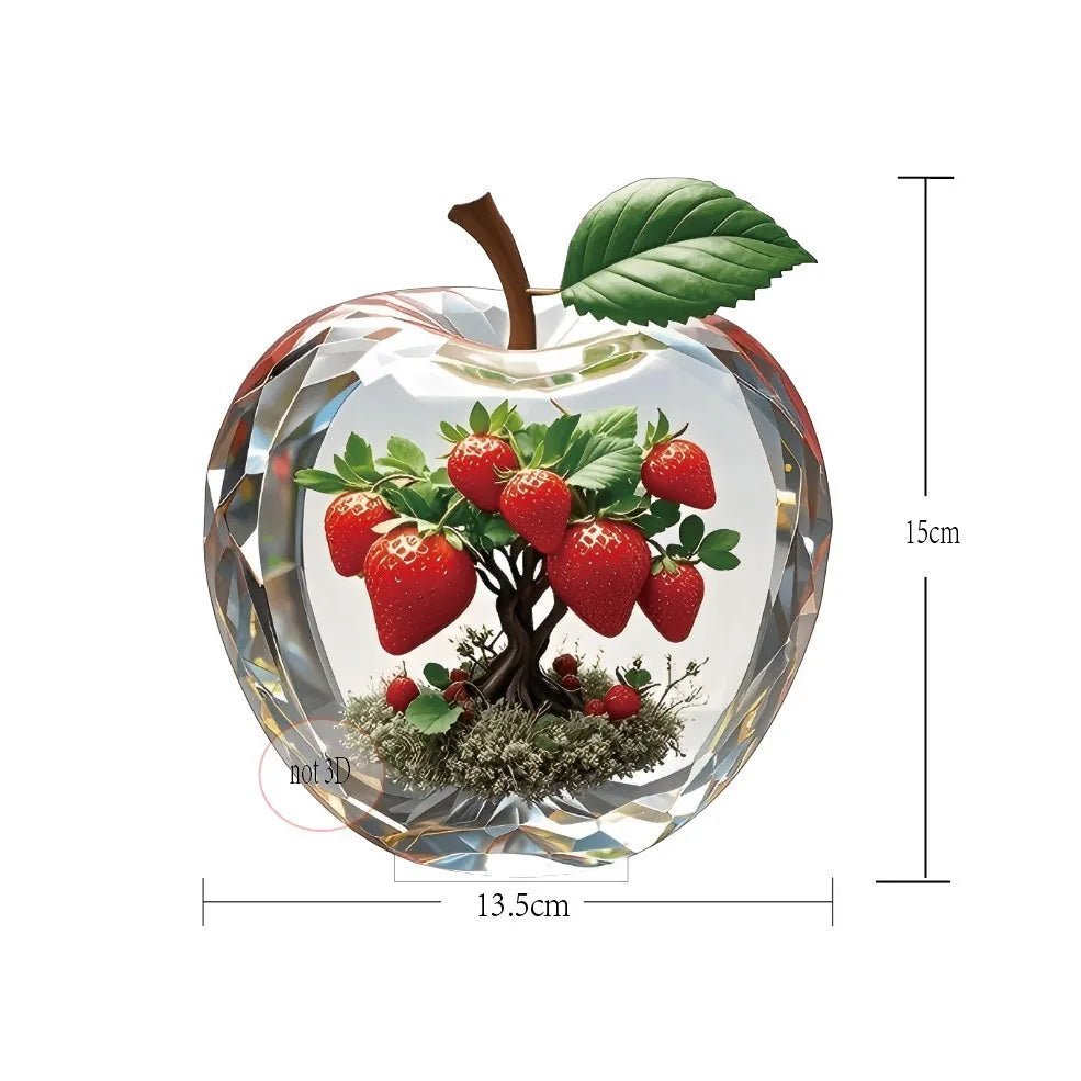 2D Crystal Apple Figurine Paperweight, Clear Apple Collectible Figurines Crafts, Home Office Handmade Statue Ornament Decoration
