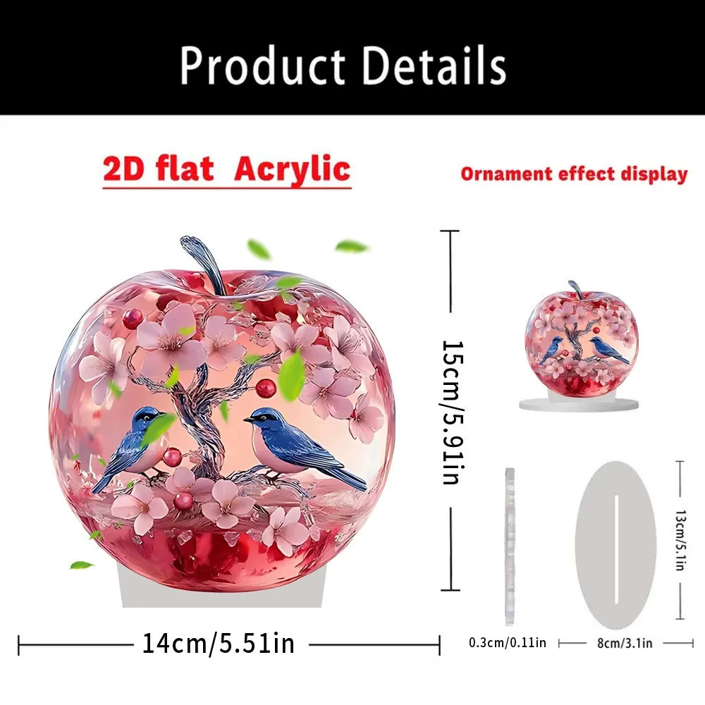 2D Crystal Apple Figurine Paperweight, Clear Apple Collectible Figurines Crafts, Home Office Handmade Statue Ornament Decoration