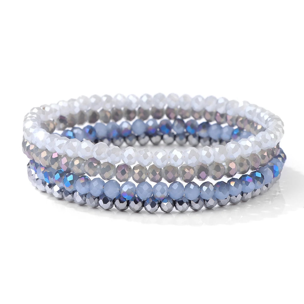 4Pcs/Set Shinning Crystal Beads Elastic Bracelet Bohemian Faceted Colorful Crystal Glass Beaded Bracelet Bangles Set for Women