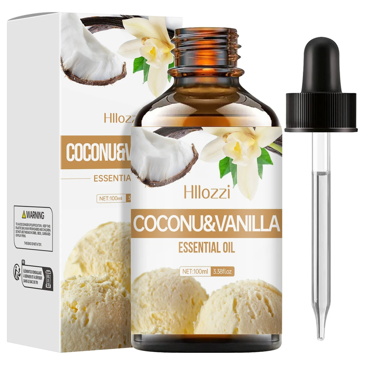 Coconut & Vanilla Essential Oils Can Be Used for Body Massage, DIY Candle and Soap Making, Long Lasting Fragrance, Alcohol Free.