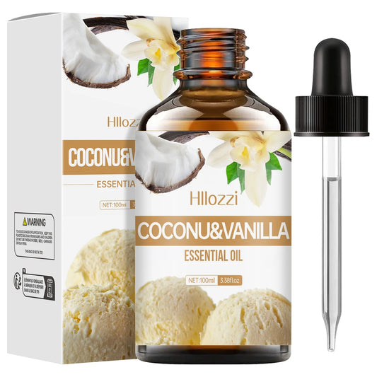 Coconut & Vanilla Essential Oils Can Be Used for Body Massage, DIY Candle and Soap Making, Long Lasting Fragrance, Alcohol Free.