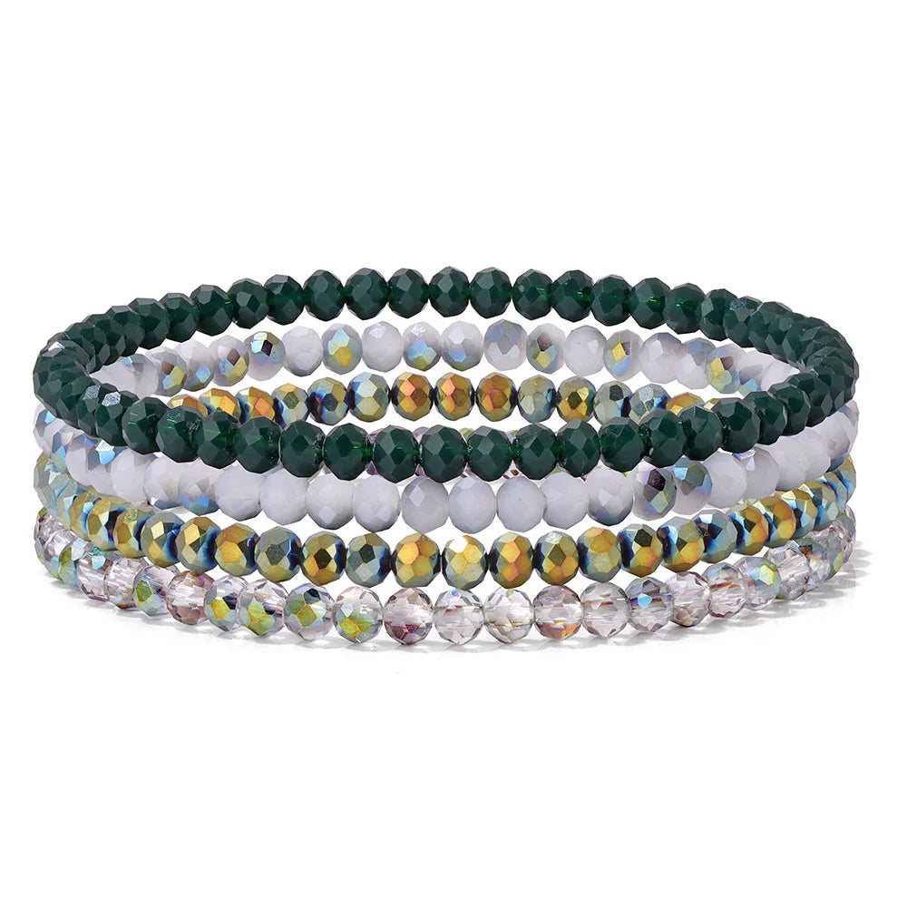 4Pcs/Set Shinning Crystal Beads Elastic Bracelet Bohemian Faceted Colorful Crystal Glass Beaded Bracelet Bangles Set for Women