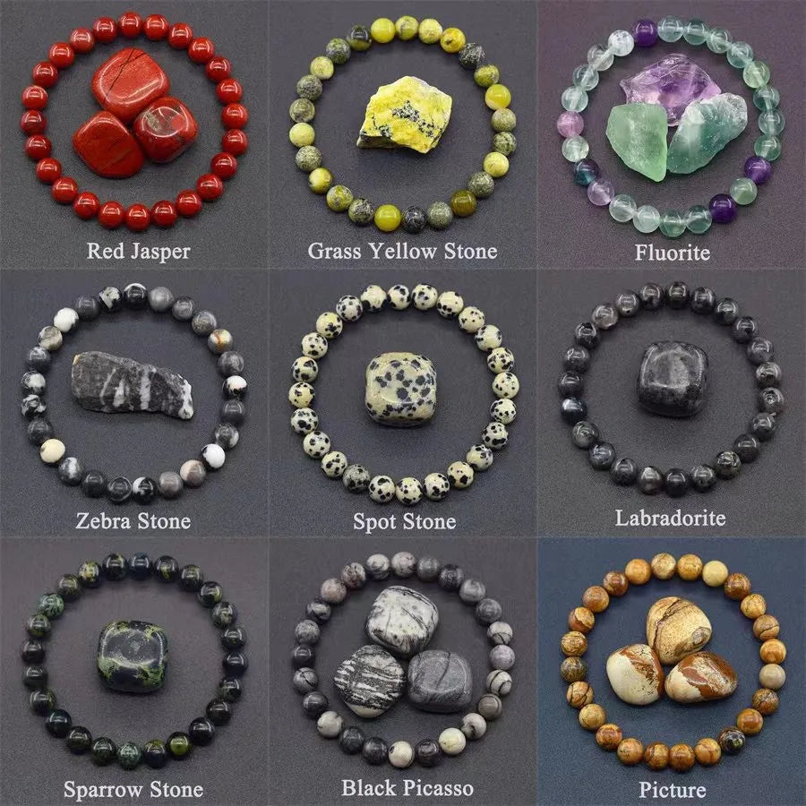Natural Stone Beads Bracelet for Women Men Amethysts Crystal Quartzs Agate Tiger Eye Elastic Bangles Reiki Healling Jewelry Gift