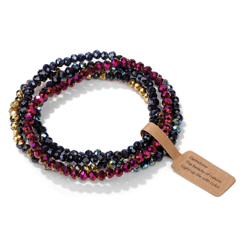 4Pcs/Set Shinning Crystal Beads Elastic Bracelet Bohemian Faceted Colorful Crystal Glass Beaded Bracelet Bangles Set for Women