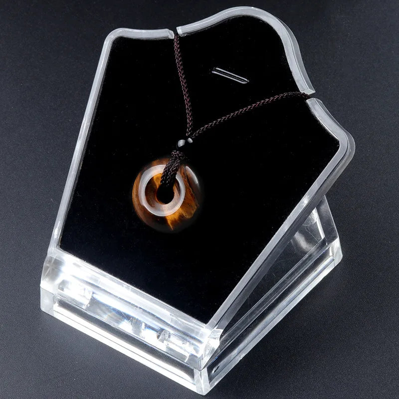 20Mm Circle Donut Healing Crystals Necklace Natural Chakra Gemstone Stone Amulet Lucky Coin Donuts Charm Protection Quartz Agate