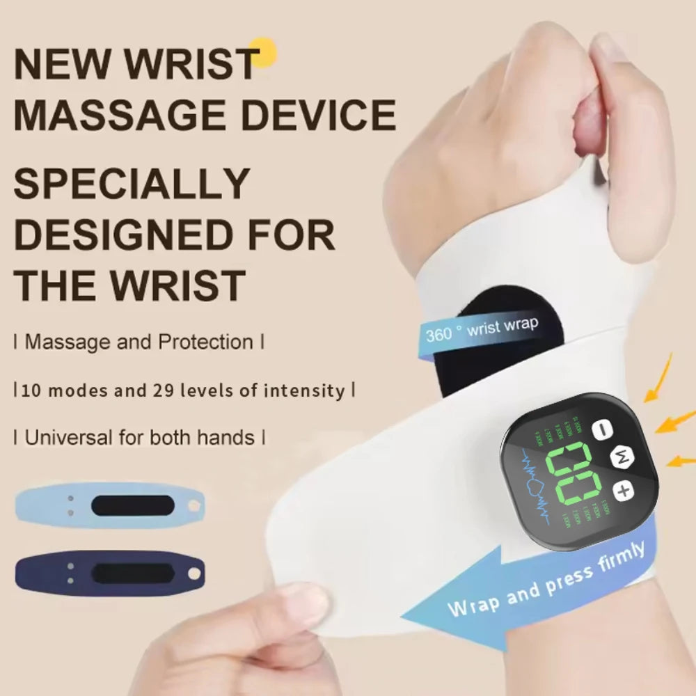 10 Modes 29 Levels Wrist Massager Electric Rechargeable Hand Vibration Massage Relieves Tenosynovitis and Carpal Tunnel Fatigue
