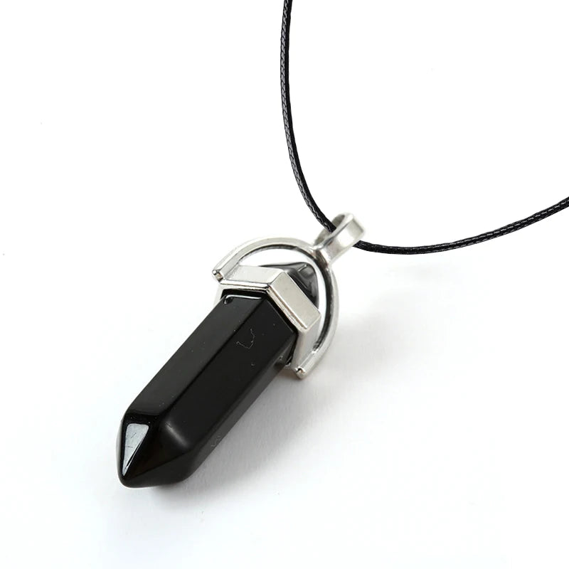 2025 Hexagonal Column Quartz Necklaces Turquoises Pink Crystal Pendent Necklace for Women Chain Natural Stone Choker Jewelry