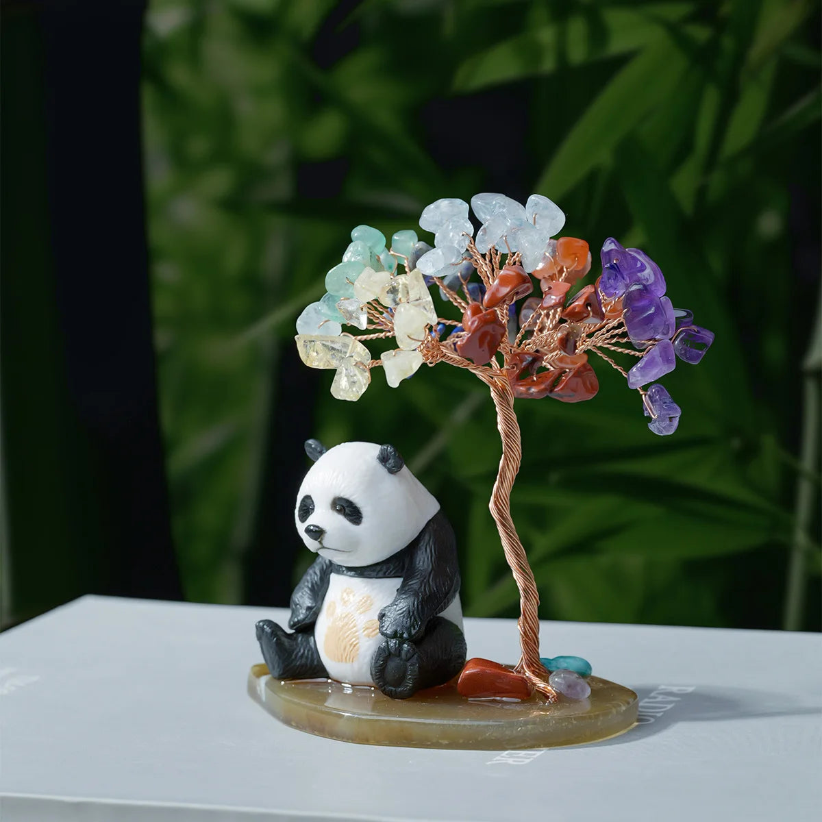 1PC Crystal Panda Wealth Tree Natural Reiki Crystal Gemstone Chakra Healing Crystal Home Office Desk Gemstone Energy Decoration