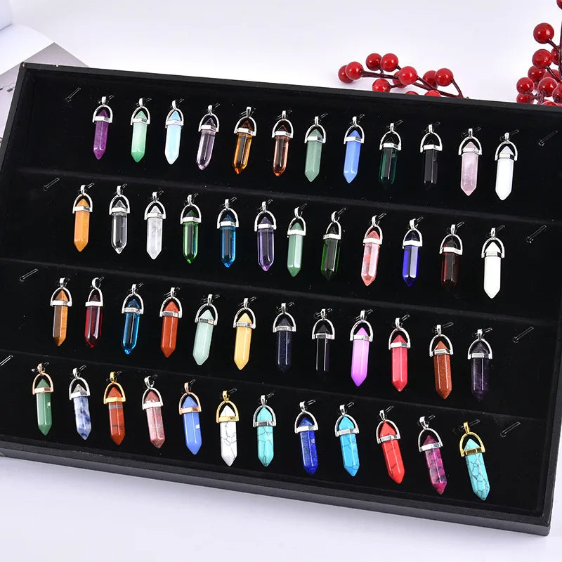 2025 Hexagonal Column Quartz Necklaces Turquoises Pink Crystal Pendent Necklace for Women Chain Natural Stone Choker Jewelry