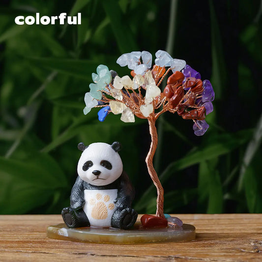 1PC Crystal Panda Wealth Tree Natural Reiki Crystal Gemstone Chakra Healing Crystal Home Office Desk Gemstone Energy Decoration