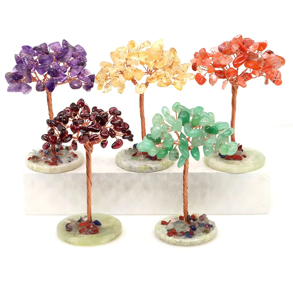 Crystal Money Tree Natural Stone Base Healing Quartz Gemstones Copper Wire Wrapped Plant Crafts Feng Shui Home Decor Lucky Gifts