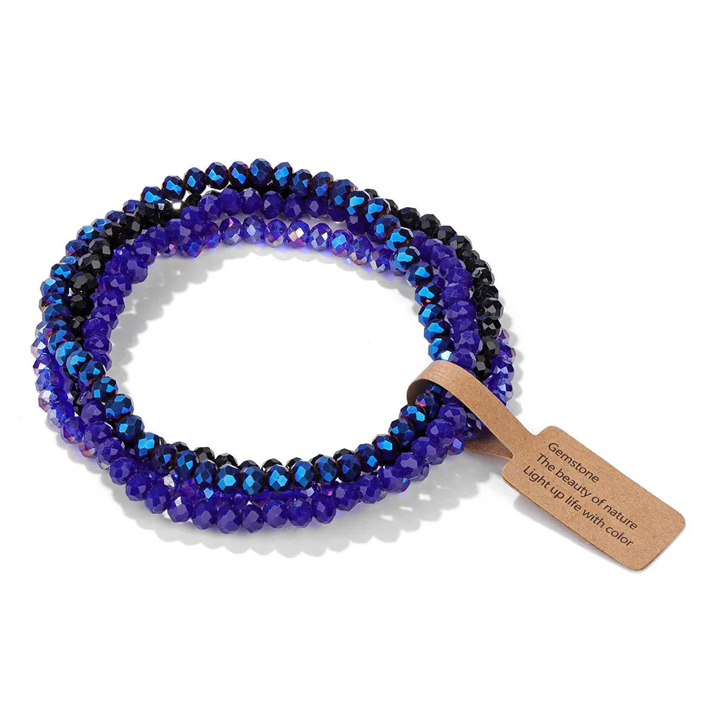 4Pcs/Set Shinning Crystal Beads Elastic Bracelet Bohemian Faceted Colorful Crystal Glass Beaded Bracelet Bangles Set for Women