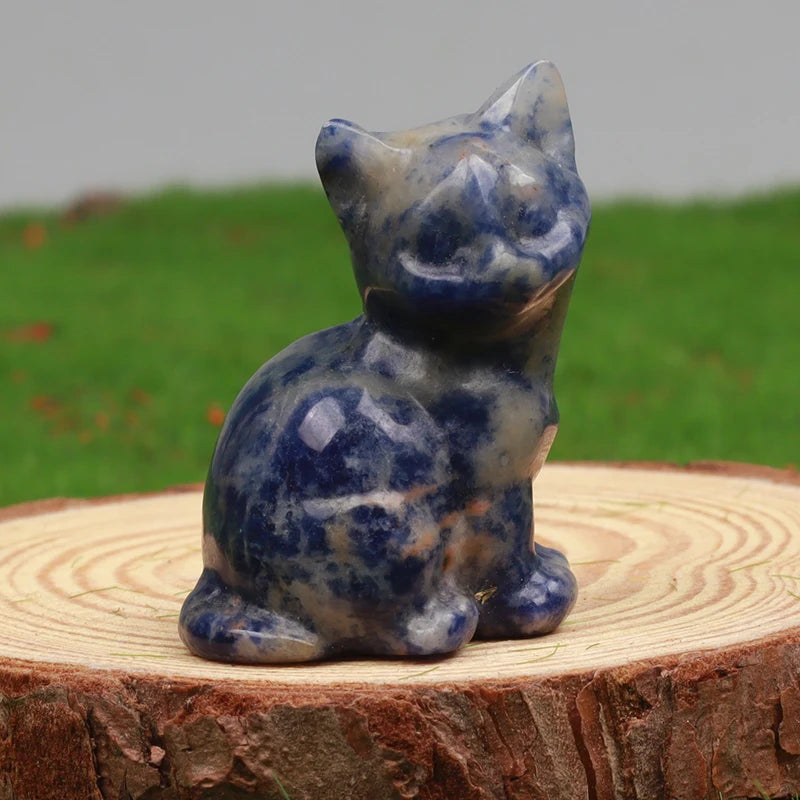 Hand Carved Crystal Cat Animal Figurine, Natural Stone, Amethyst, Mini Animal Kitty Statue, Craft Chakra Meditation Decor