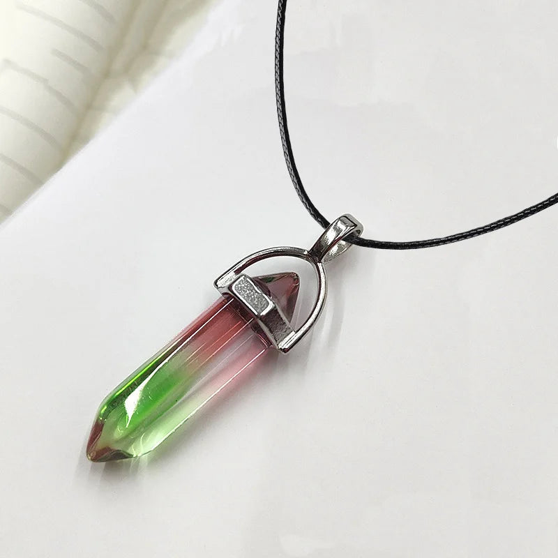 2025 Hexagonal Column Quartz Necklaces Turquoises Pink Crystal Pendent Necklace for Women Chain Natural Stone Choker Jewelry