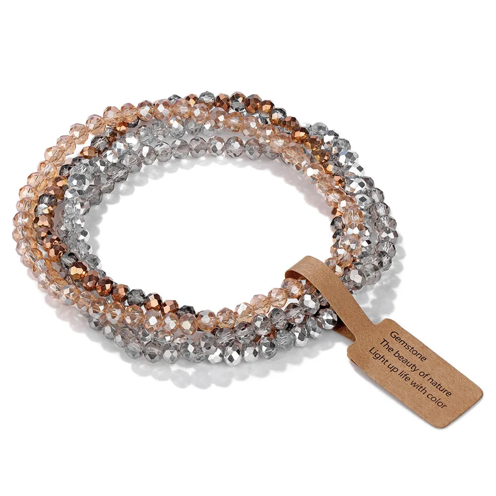 4Pcs/Set Shinning Crystal Beads Elastic Bracelet Bohemian Faceted Colorful Crystal Glass Beaded Bracelet Bangles Set for Women