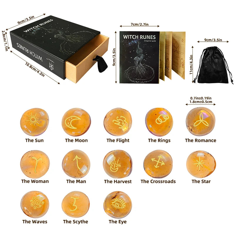 Runes Set 13 Pcs Rune Stones Witches Runes Kit Multifunctional Handicrafts Tools Portable Witch Supplies for Altar Divination