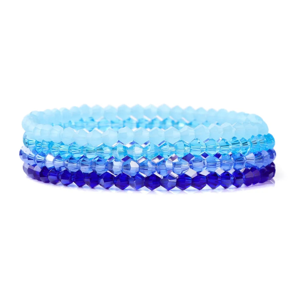 4Pcs/Set Shinning Crystal Beads Elastic Bracelet Bohemian Faceted Colorful Crystal Glass Beaded Bracelet Bangles Set for Women