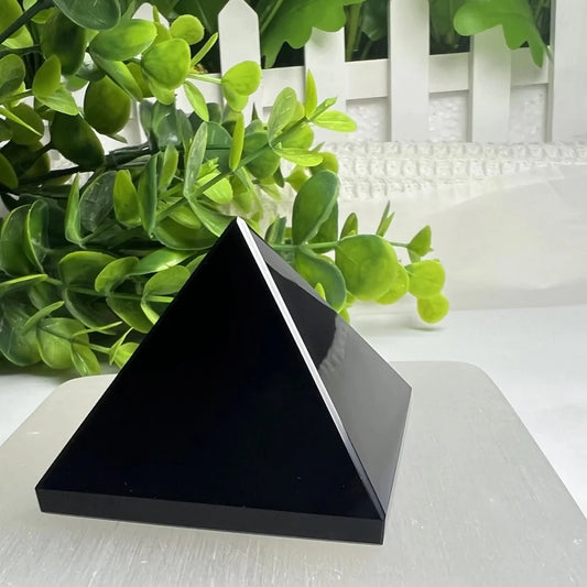 3-4CM Natural White Crystal & Obsidian Pyramid Reiki Healing Handmade Polished Gemstone Clear Quartz Pyramid Home Decor Gift