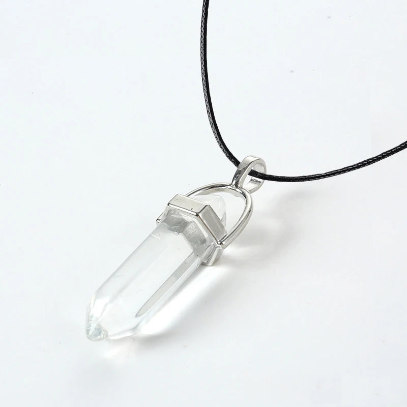 2025 Hexagonal Column Quartz Necklaces Turquoises Pink Crystal Pendent Necklace for Women Chain Natural Stone Choker Jewelry