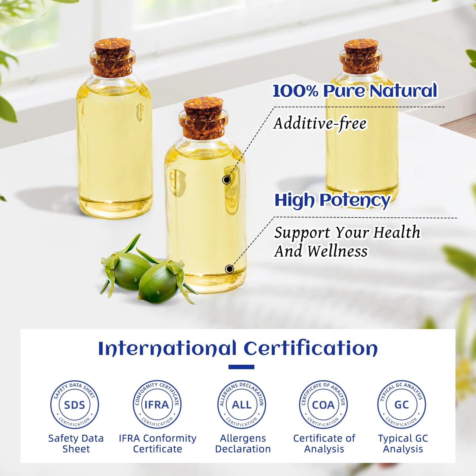 Pure Jojoba Carrier Oil,100Ml Cold Pressed Unrefined Essential Oils for Mixing, Hair Care, Face, Nails, Massage