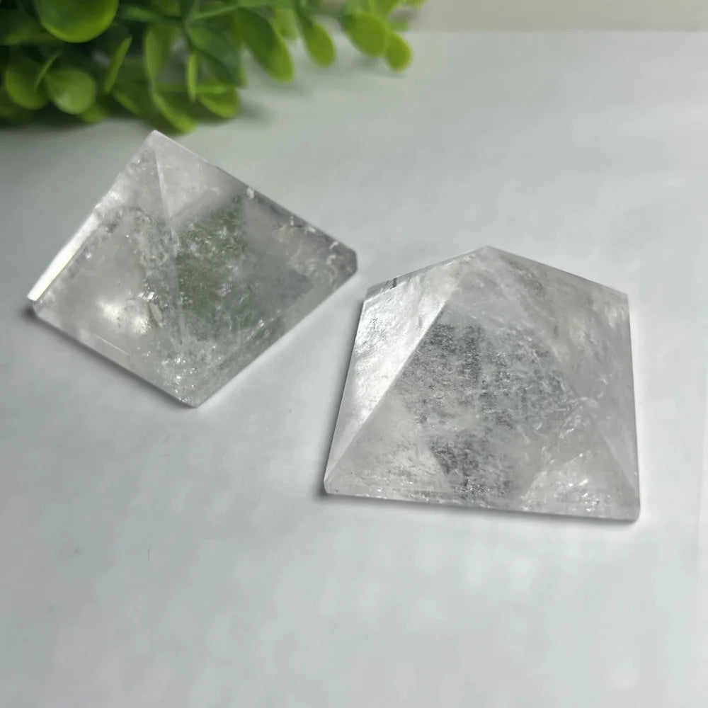 3-4CM Natural White Crystal & Obsidian Pyramid Reiki Healing Handmade Polished Gemstone Clear Quartz Pyramid Home Decor Gift