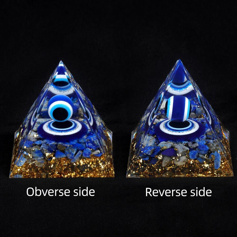 Blue Evil Eyes Crystal Stone Pyramid Energy Generator Natural Lapis Peridot Reiki Chakra Meditation Tool Room Decoration Jewelry
