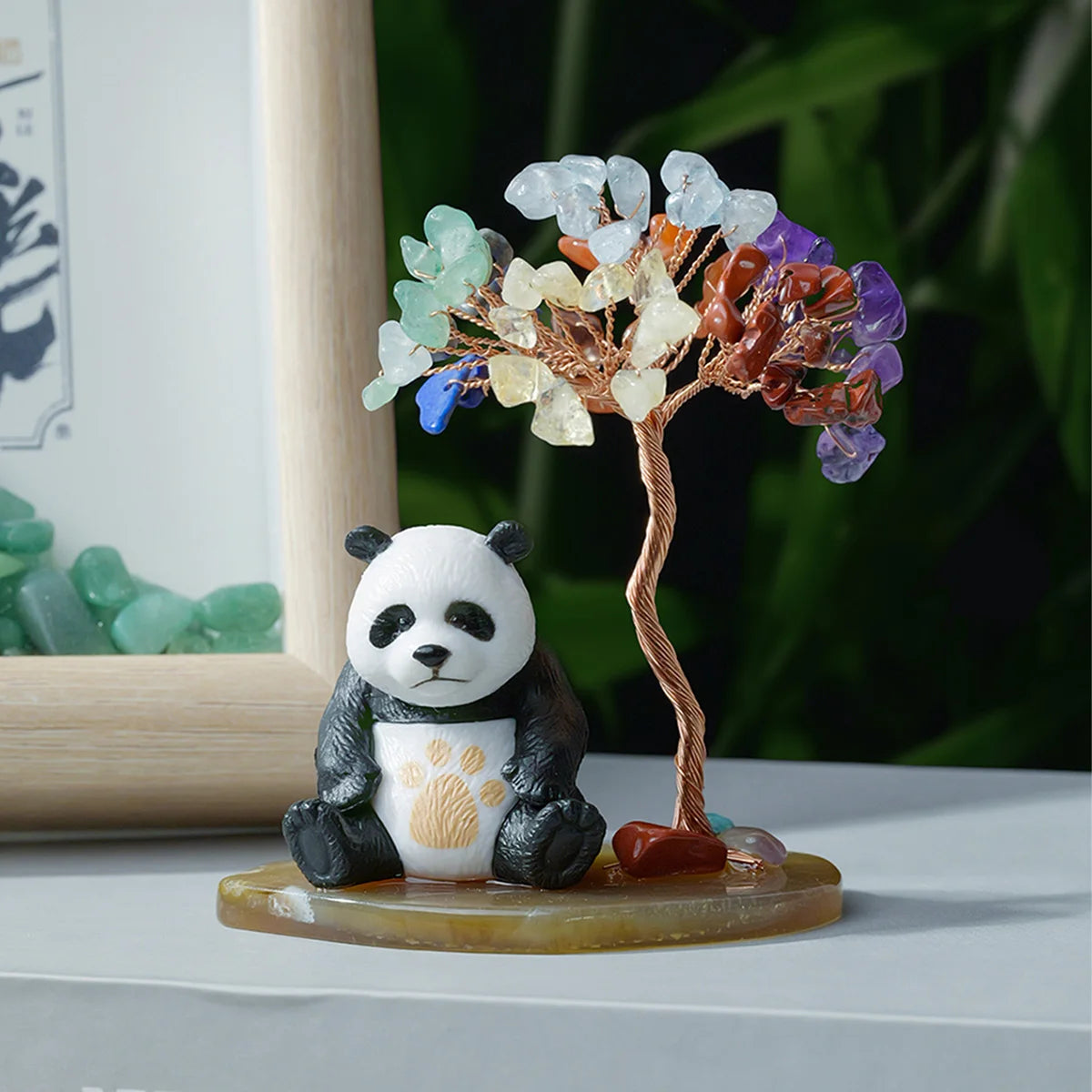 1PC Crystal Panda Wealth Tree Natural Reiki Crystal Gemstone Chakra Healing Crystal Home Office Desk Gemstone Energy Decoration