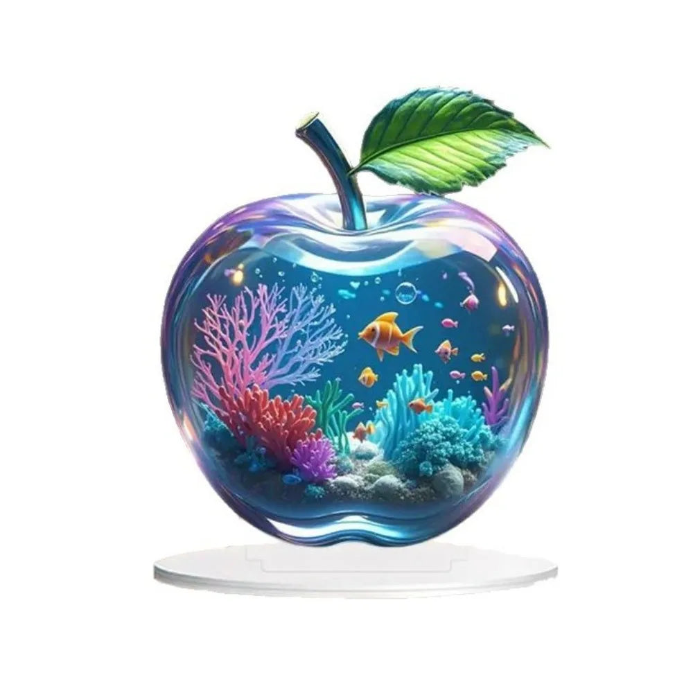 2D Crystal Apple Figurine Paperweight, Clear Apple Collectible Figurines Crafts, Home Office Handmade Statue Ornament Decoration