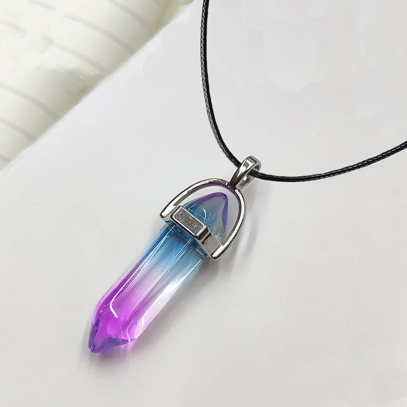 2025 Hexagonal Column Quartz Necklaces Turquoises Pink Crystal Pendent Necklace for Women Chain Natural Stone Choker Jewelry